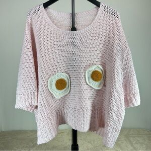 Handmade Crochet Pink Fried Egg Sweater Poncho OS